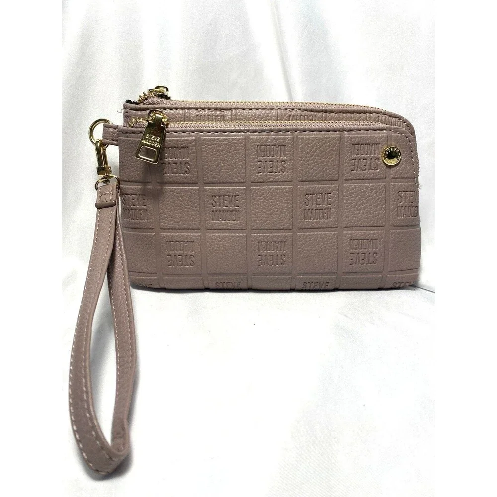 Steve Madden Mauve Logo Wristlet Zippered Wallet Purse Clutch Rectangle